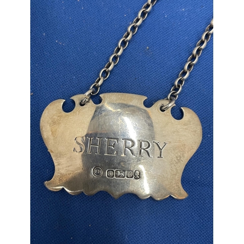 88 - TWO HALLMARKED SHEFFIELD SILVER DECANTER LABELS, SHERRY AND WHISKY