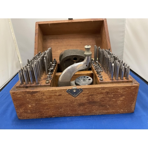 15 - A BOLEY WATCHMAKERS RIVETING AND STAKING TOOLS (COMPLETE SET) IN ORIGINAL WOODEN BOX