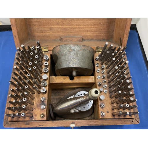 15 - A BOLEY WATCHMAKERS RIVETING AND STAKING TOOLS (COMPLETE SET) IN ORIGINAL WOODEN BOX