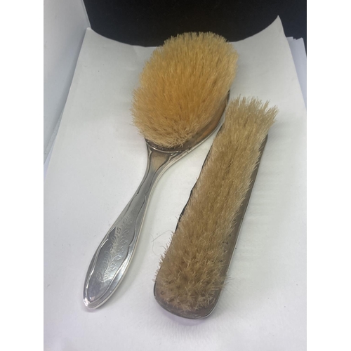 485 - TWO HALLMARKED SILVER BRUSHES TO INCLUDE A HAIRBRUSH AND CLOTHES BRUSH