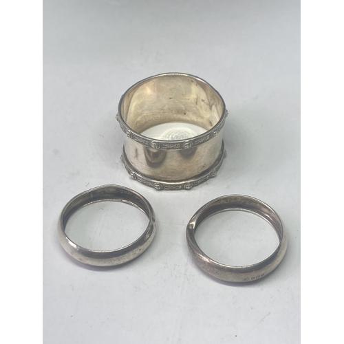 497 - THREE HALLMARKED SILVER NAPKIN RINGS GROSS WEIGHT 41.35 GRAMS