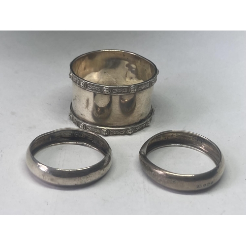 497 - THREE HALLMARKED SILVER NAPKIN RINGS GROSS WEIGHT 41.35 GRAMS