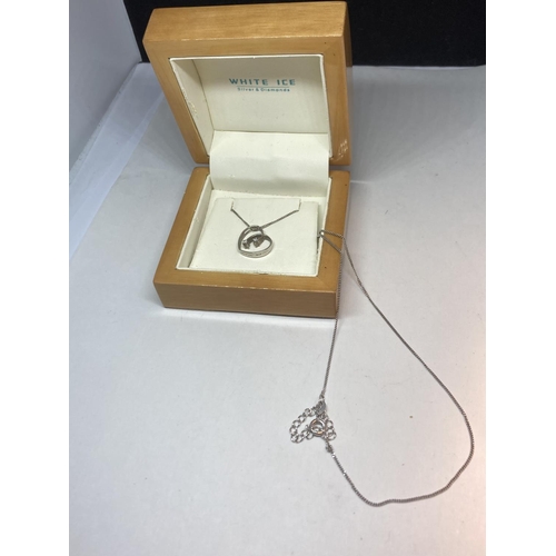 518 - A WHITE ICE SILVER AND DIAMOND NECKLACE WITH HEART PENDANT CONTAINING TWO DIAMONDS IN AN ORIGINAL PR... 