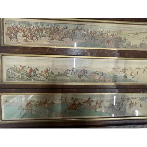 57 - FIVE VINTAGE OBLONG HUNTING SCENE FRAMED PRINTS