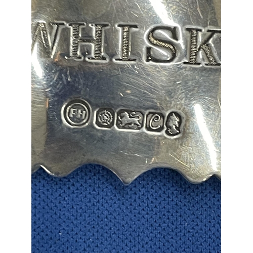 88 - TWO HALLMARKED SHEFFIELD SILVER DECANTER LABELS, SHERRY AND WHISKY