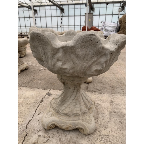 207 - TWO DECORATIVE CONCRETE PLANTERS APPROX 48CM IN HEIGHT NO VAT TO BE SOLD FOR THE TWO