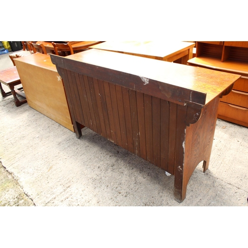 3132 - AN ART NOUVEAU OAK SIDEBOARD WITH CENTRAL EMBOSSED COPPER PANEL - 66