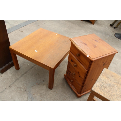 3145 - A MODERN LAMP TABLE, PINE BEDSIDE CHEST AND BEECH STOOL