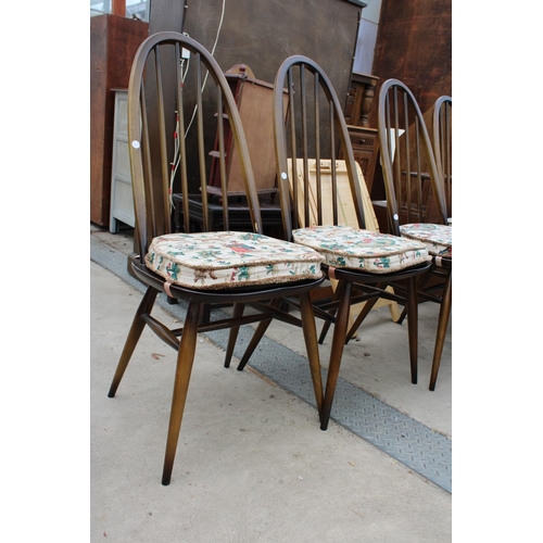 3155 - A SET OF SIX ERCOL WINDSOR STYLE DINING CHAIRS AND OVAL GATE-LEG DINING TABLE - 54