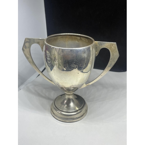 6 - A HALLMARKED BIRMINGHAM SILVER TWIN HANDLED CUP GROSS WEIGHT 140.5 GRAMS