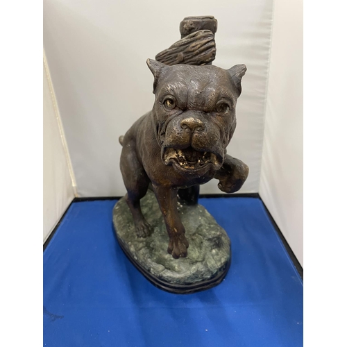 26 - A LARGE BRONZE FIGURE OF A CHAINED UP DOG HEIGHT APPROXIMATELY 33CM