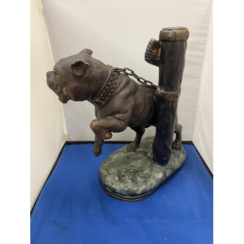 26 - A LARGE BRONZE FIGURE OF A CHAINED UP DOG HEIGHT APPROXIMATELY 33CM