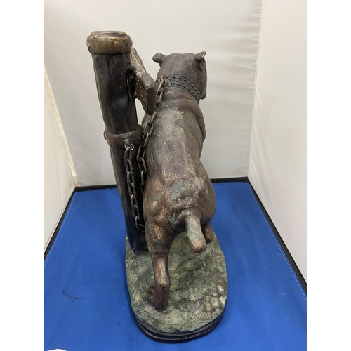 26 - A LARGE BRONZE FIGURE OF A CHAINED UP DOG HEIGHT APPROXIMATELY 33CM