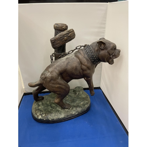 26 - A LARGE BRONZE FIGURE OF A CHAINED UP DOG HEIGHT APPROXIMATELY 33CM