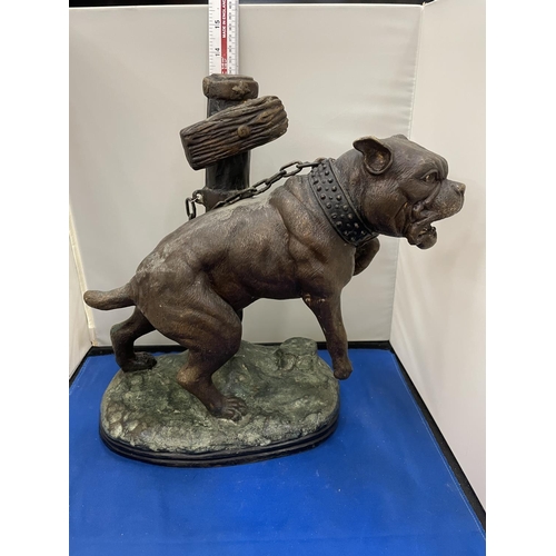 26 - A LARGE BRONZE FIGURE OF A CHAINED UP DOG HEIGHT APPROXIMATELY 33CM