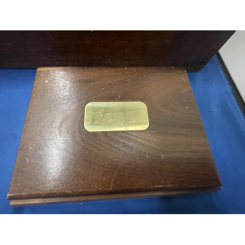 38 - A MAHOGANY WRITING SLOPE AND CARD BOX