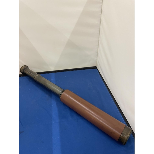 41 - A VINTAGE LEATHER BOUND TWO DRAW TELESCOPE