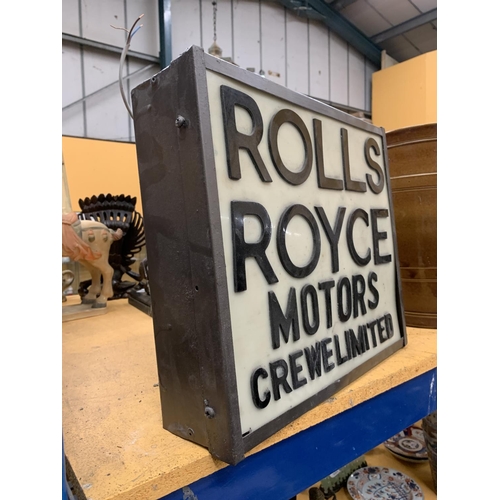 73 - A ROLLS ROYCE LIMITED CREWE-MOTORS ILLUMINATED LIGHT BOX SIGN