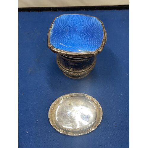 93 - THREE SILVER ITEMS TO INCLUDE A BIRMINGHAM HALLMARKED AND ENAMELLED TRINKET LID, A LONDON HALLMARKED... 