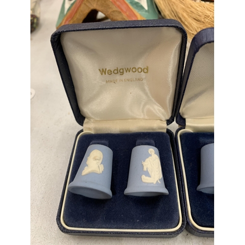 118 - THREE BOXED WEDGWOOD JASPERWARE THIMBLES (6 IN TOTAL)