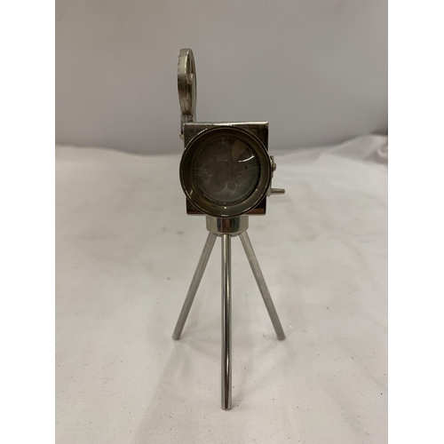 155 - A WHITE METAL MODEL OF A PROJECTOR, HEIGHT 13CM