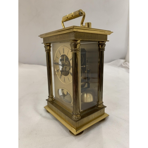 160 - AN 'ANSTEY WILSON' MECHANICAL CARRIAGE CLOCK, WITH PRESENTATION PLAQUE TO THE BACK