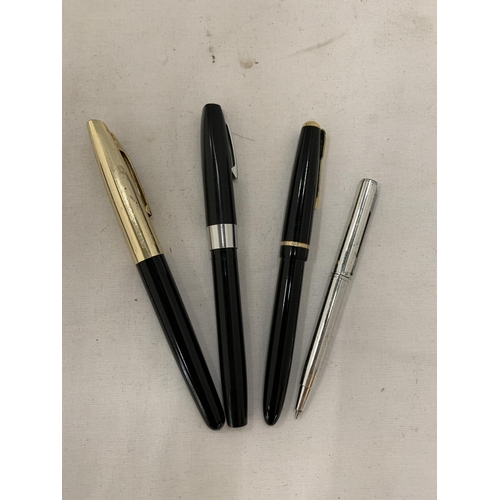 167 - FOUR PENS TO INCLUDE TWO CARTRIDGE, A FOUNTAIN AND BALL POINT