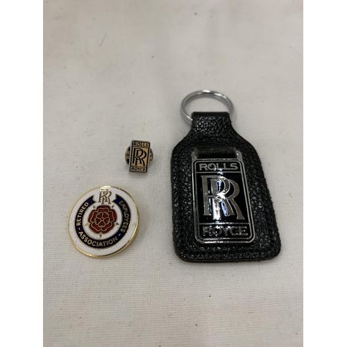 173 - TWO ROLLS ROYCE BADGES AND A KEY FOB