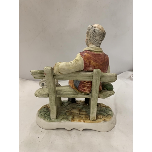 186 - TWO CAPODIMONTE FIGURES OF MEN ON BENCHES