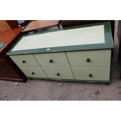 2883 - A VICTORIAN STYLE BLANKET CHEST WITH THREE DRAWERS AND THREE SHAM DRAWERS, 57