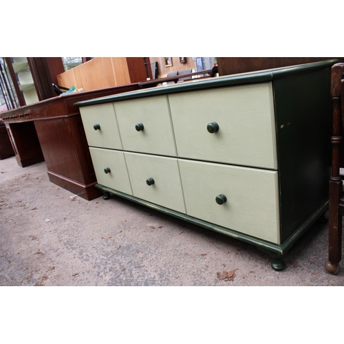 2883 - A VICTORIAN STYLE BLANKET CHEST WITH THREE DRAWERS AND THREE SHAM DRAWERS, 57