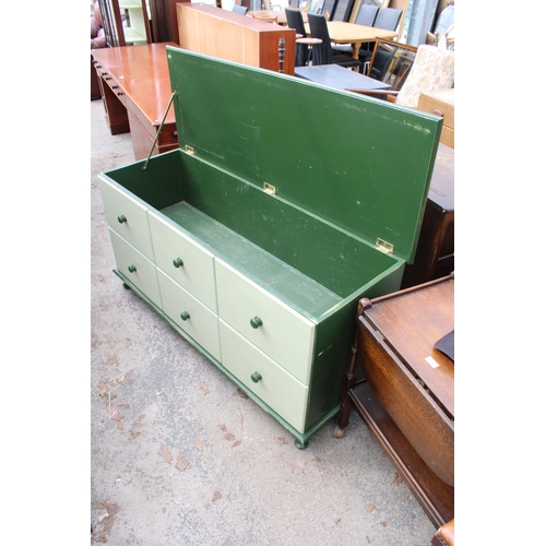 2883 - A VICTORIAN STYLE BLANKET CHEST WITH THREE DRAWERS AND THREE SHAM DRAWERS, 57