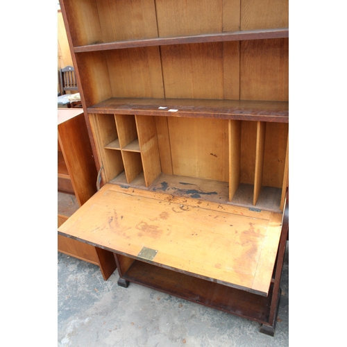 2890 - AN EARLY 20TH CENTURY OAK BUREAU BOOKCASE, 39