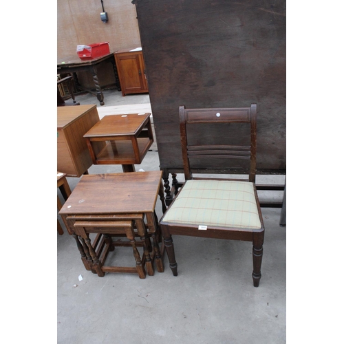 2945 - A NEST OF THREE TABLES AND A MAHOGANY DINING CHAIR