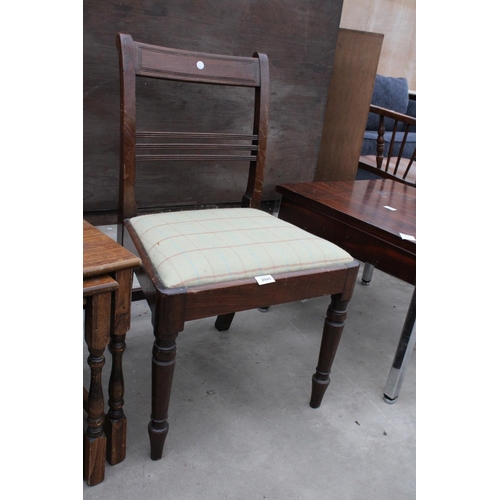 2945 - A NEST OF THREE TABLES AND A MAHOGANY DINING CHAIR