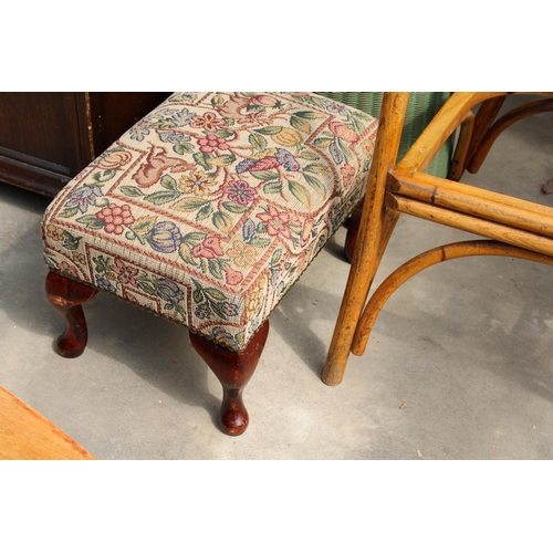 3015 - A LLOYD LOOM LINEN BASKET, SMALL CABRIOLE LEG STOOL AND A BENTWOOD CHAIR