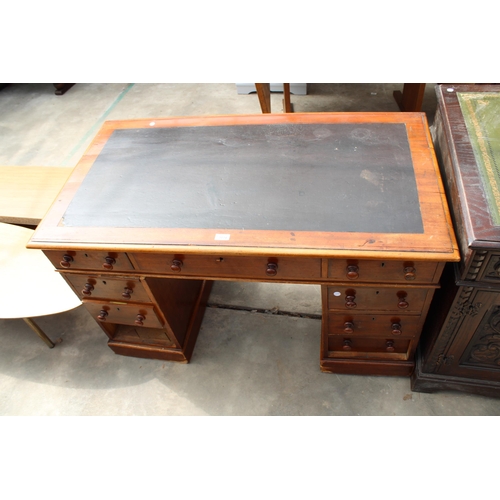 3034 - A VICTORIAN MAHOGANY TWIN-PEDESTAL DESK ENCLOSING NINE DRAWERS, 47