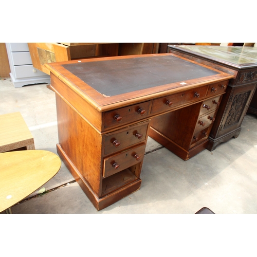 3034 - A VICTORIAN MAHOGANY TWIN-PEDESTAL DESK ENCLOSING NINE DRAWERS, 47