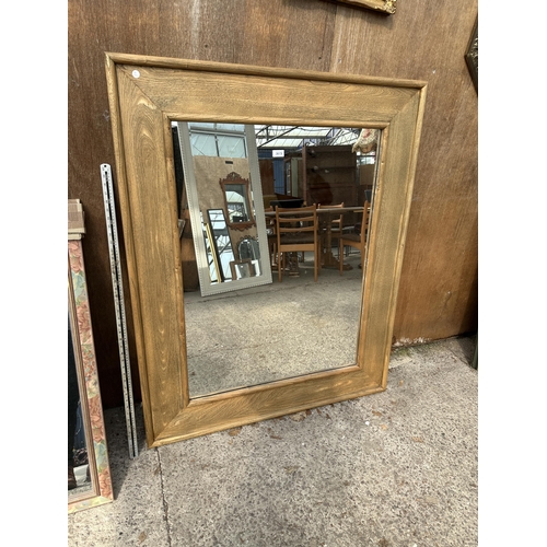 3073 - A RECTANGULAR OAK FRAMED WALL MIRROR, 51