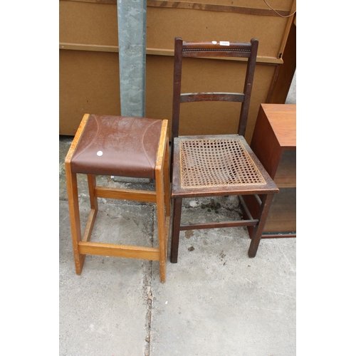 3123 - A MODERN PINE STOOL AND AN EDWARDIAN CHAIR