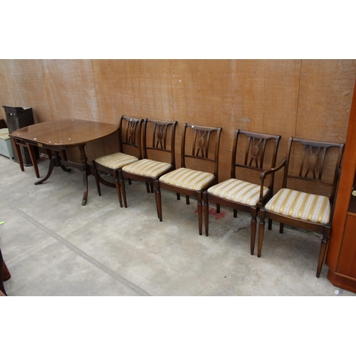 3151 - A REGENCY STYLE PEDESTAL DINING TABLE AND FIVE CHAIRS