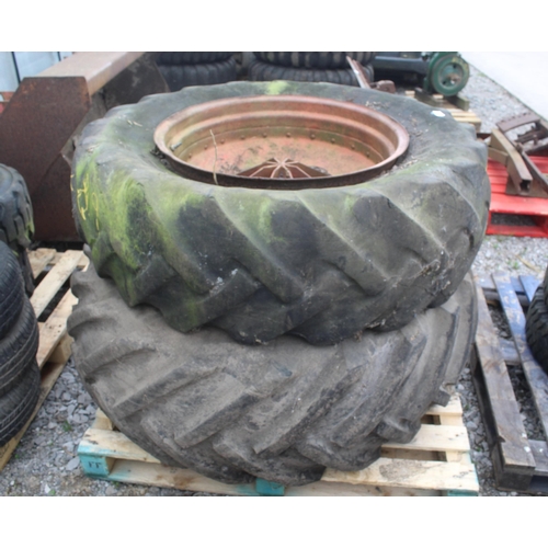 1034 - 2 REAR TRACTOR WHEELS AND TYRES  NO VAT