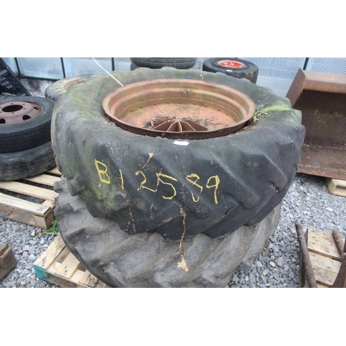 1034 - 2 REAR TRACTOR WHEELS AND TYRES  NO VAT