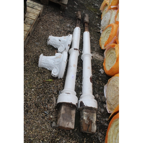 1065 - 2 WHITE DECORATIVE WOODEN POSTS  NO VAT