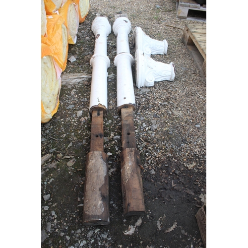 1065 - 2 WHITE DECORATIVE WOODEN POSTS  NO VAT