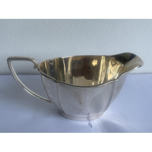 2 - A HALLMARKED BIRMINGHAM SILVER TEAPOT, SUGAR BOWL AND MILK JUG GROSS WEIGHT 996 GRAMS