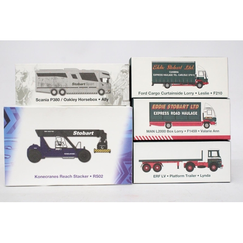 327 - FIVE AS NEW BOXED EDDIE STOBART VEHICLES FOUR NAMED TO INCLUDE A SCANIA P380 OAKLEY HORSEBOX, A FORD... 
