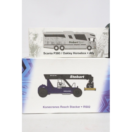 327 - FIVE AS NEW BOXED EDDIE STOBART VEHICLES FOUR NAMED TO INCLUDE A SCANIA P380 OAKLEY HORSEBOX, A FORD... 