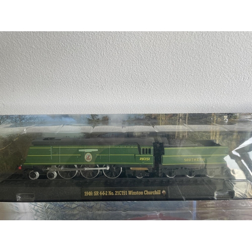 374 - FOUR BOXED AMER CON HOBBY TRAIN ENGINES TO INCLUDE THREE STEAM AND ONE DIESEL