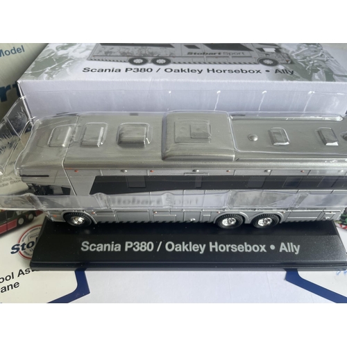 377 - FOUR BOXED STOBART VEHICLES TO INCLUDE TWO COACHES (WITH COA) AND TWO HORSE BOXES